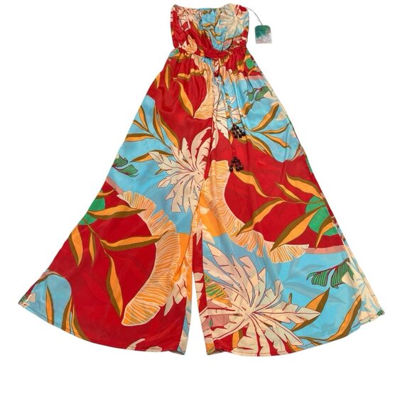 True Destination Resort Wear Jumpsuit Womens S Satin Strapless Wide Split‎ Leg - Picture 3 of 12